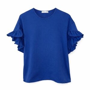 Gaze USA Blue Ruffle Sleeve Knit Top Women’s Size Small